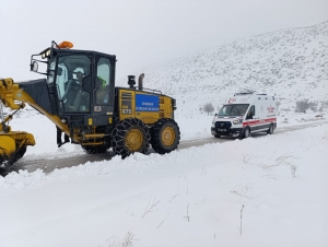 DBB ekipleri kardan kapanan yolları açtı, 2 hastaya ulaşıldı