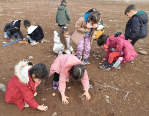 Çocuklar meşe tohumlarını toprakla buluşturdu